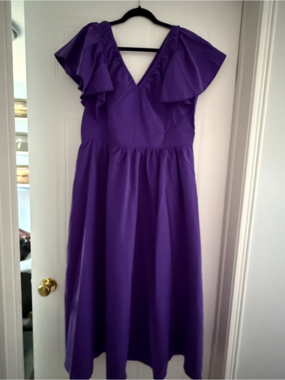 SHEIN Violet V-Neck Ruffle Sleeve Midi Dress